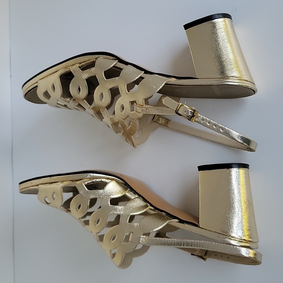 Lifestride Cuscino Vintage Made In USA Vintage Gold Block Heeled Sandals 7.5 N - Picture 5 of 16